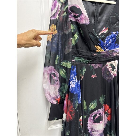 Mac Duggal Size 6 Black Floral 67872 Chiffon Long Sleeve Evening Gown Dress $598 - Picture 11 of 16